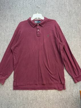 Polo Ralph Lauren Men's Burgundy Long Sleeve Cotton Polo Shirt Size XL